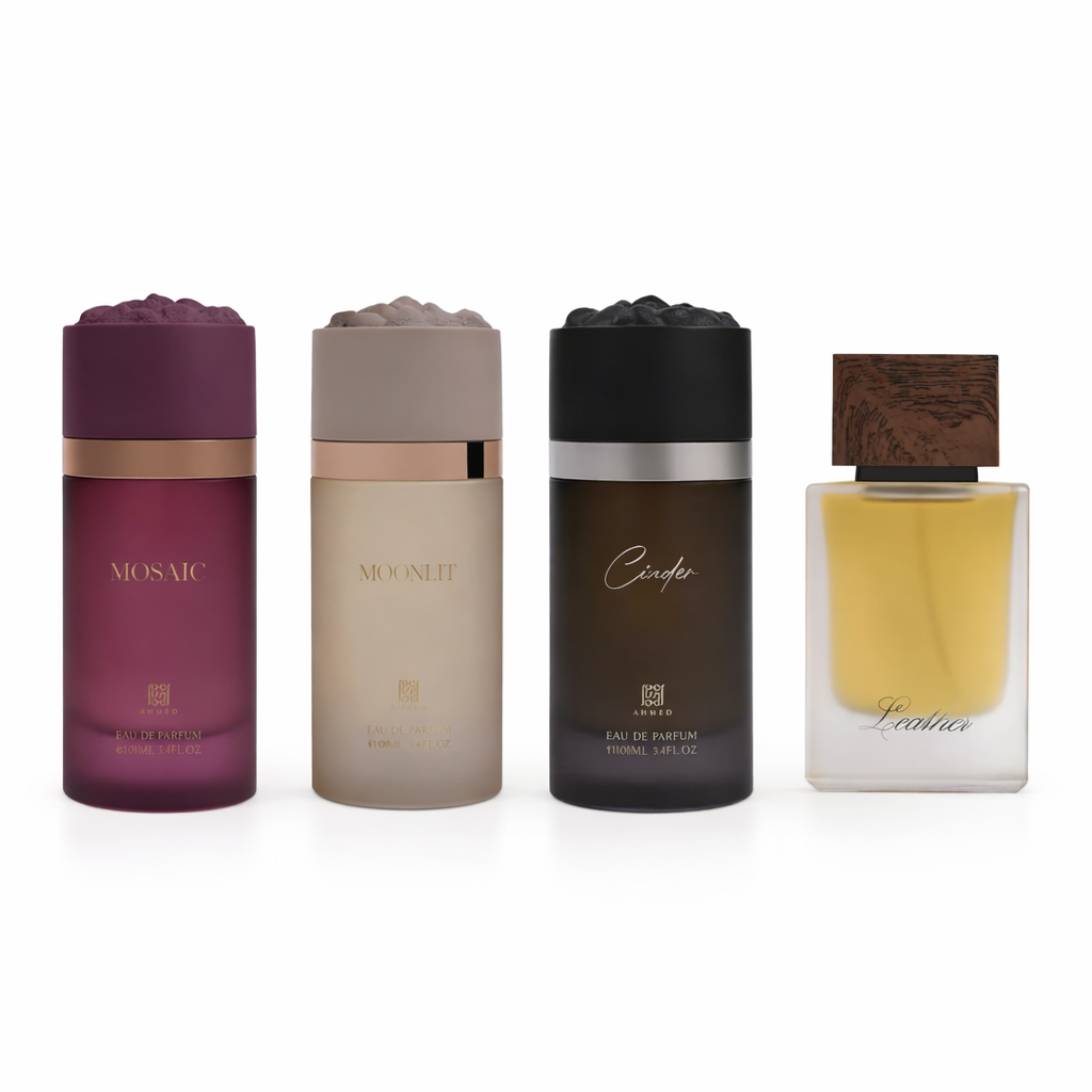 Ahmed Al Maghribi Perfume Combo Set – Mosaic, Moonlit, Cinder & Leather Premium Fragrance UAE