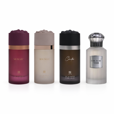 Ahmed Al Maghribi 4 PCS Perfume Combo – Mosaic, Moonlit, Cinder & Couture Noir | Luxury Long Lasting Set UAE