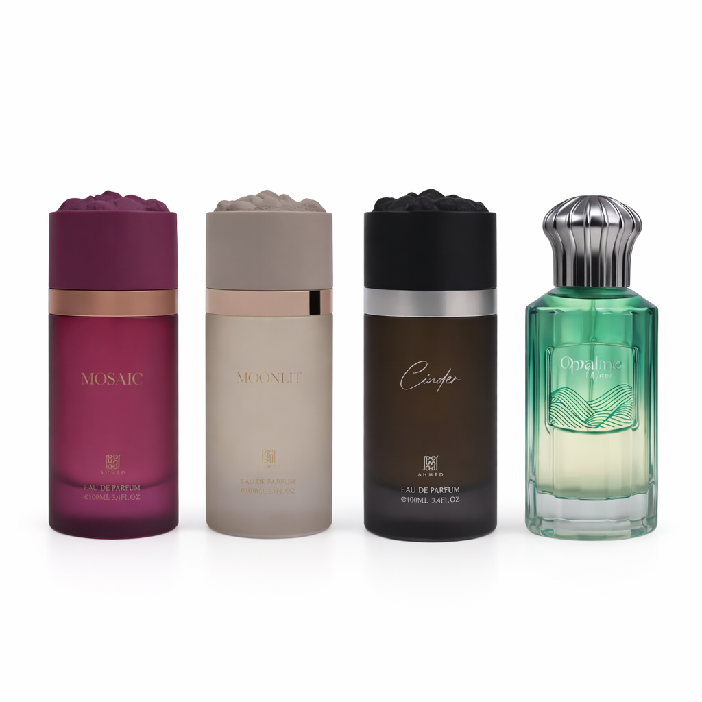 Ahmed Al Maghribi 4 PCS Perfume Combo – Mosaic, Moonlit, Cinder & Opaline | Luxury Long Lasting Set UAE